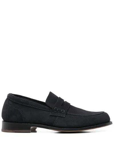 Tricker's Deep Navy Suede Moccasin With Rubber Sole In Black