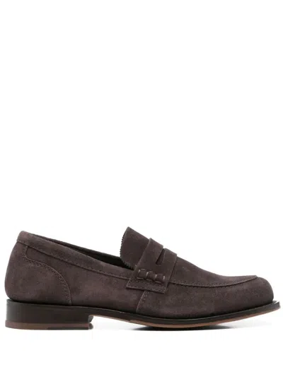 Tricker's Almond Toe Penny Strap Suede Loafers In Multi