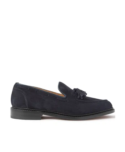 Tricker's Elton Tassel Loafer Castorino Suede In Denim