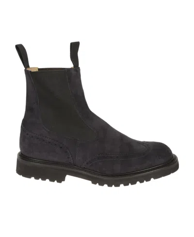 Tricker's Swallow Tail Chelsea Boot In Navy Suede In Black