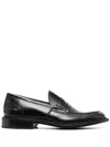Tricker's Polished Calfskin Penny Loafers With Stitching In Black