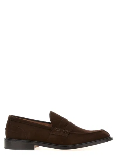 Tricker's Chocolate Suede James Loafer With Leather Sole In Black