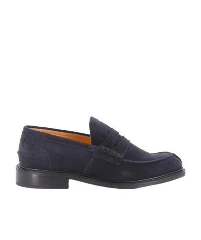 Tricker's Deep Navy Suede Moccasin With Rubber Sole In Black