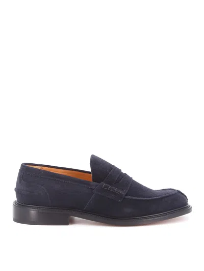 Tricker's Ocean Blue Suede Moccasin Loafers In Black
