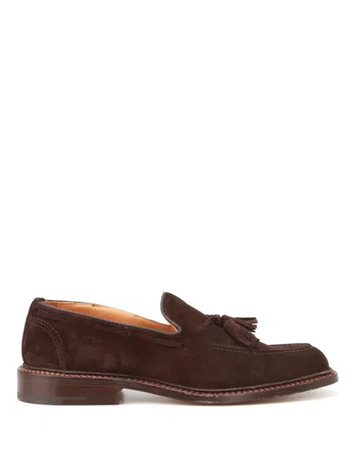 Tricker's Tassel Loafers In Brown Suede In Black