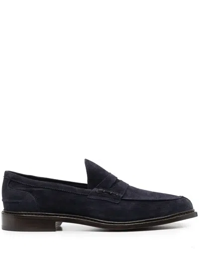 Tricker's Suede Loafers With Round Toe And Penny Strap In Black
