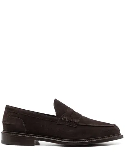 Tricker's Adam Suede Penny Strap Round Toe Loafers In Brown