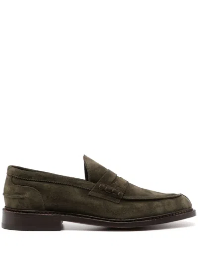 Tricker's Suede Penny Loafers In Green