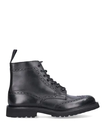 Tricker's Chunky Sole Ankle Boots With Brogue Detailing In Blue