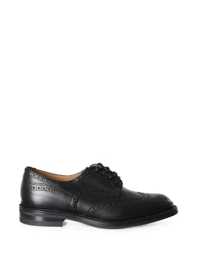 Tricker's Bourton Brogue Leather Derby Shoes In Black