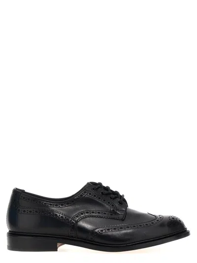 Tricker's Leather Kensington Derby Shoes With Brogue Finish In Black