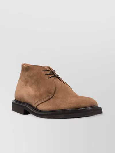 Tricker's Dainite Sole Suede Round Toe Boots In Brown