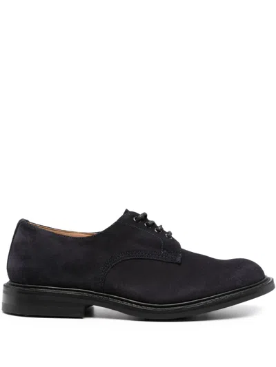 Tricker's Robert Plain Derby Castorino Suede In Dark Blue
