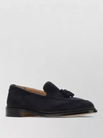 Tricker's Elton Suede Loafers Tassel Round Toe In Black