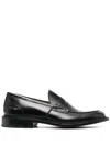 Tricker's Polished Calfskin Penny Loafers With Stitching In Black