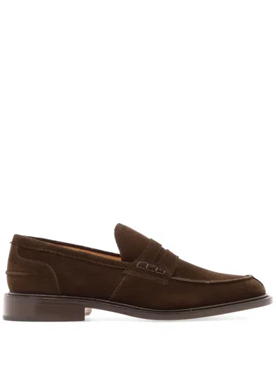 Tricker's Chocolate Suede James Loafer With Leather Sole In Black