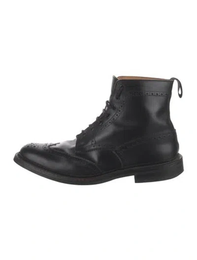 Pre-owned Tricker's Leather Lasercut Accents Lace-up Boots In Black