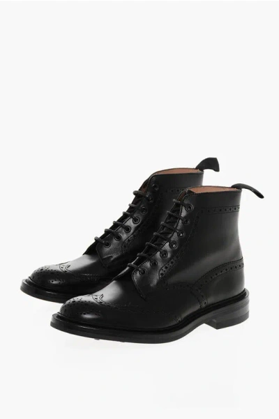 Tricker's Leather Stow Combat Booties With Brogue Design In Black