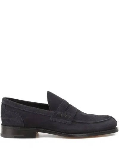 Tricker's Penny-slot Suede Loafers In Blue