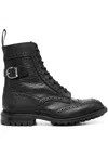 Tricker's Rugged Black Leather Boots With Brogue Detailing In Black