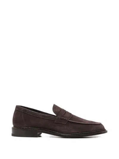 Tricker's Smooth Suede Loafers With Classic Silhouette In Black