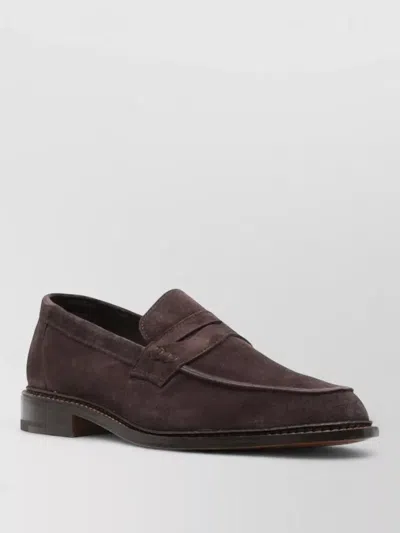 Tricker's Sonny Suede Penny Strap Round Toe Loafers In Brown
