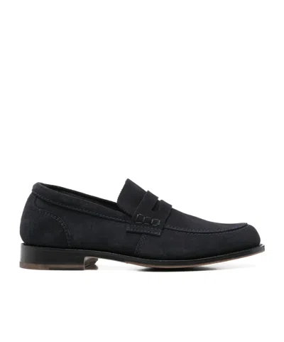 Tricker's Deep Navy Suede Moccasin With Rubber Sole In Black