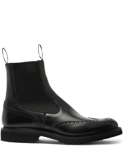 Tricker's Henry Country Boots With Brogue Detailing Shoes In Black
