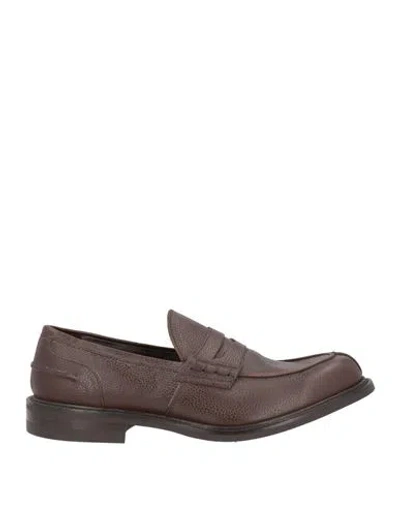 Tricker's Man Loafers Chocolate Brown Size 8.5 Leather In Burgundy