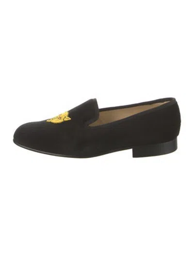 Pre-owned Tricker's Velvet Graphic Print Loafers In Black
