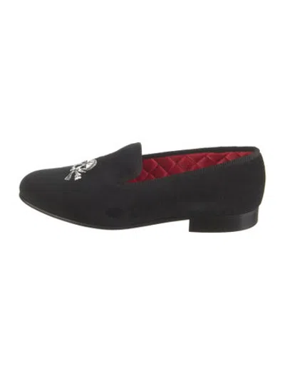 Pre-owned Tricker's Velvet Graphic Print Loafers In Black