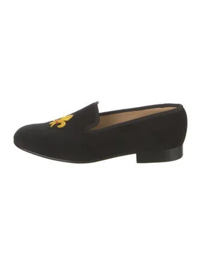 Pre-owned Tricker's Velvet Graphic Print Loafers In Black