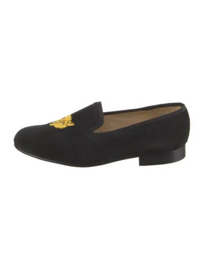 Pre-owned Tricker's Velvet Graphic Print Loafers In Black