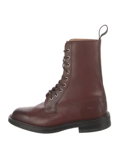 Pre-owned Tricker's X Gabriela Hearst Leather Combat Boots In Burgundy