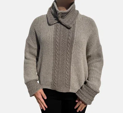 Tricot Chic Cable Detachable Collar Sweater In Taupe In Gray