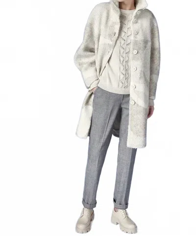 Tricot Chic Classic Long Sleeve Coat In Ecru Camo In Gray