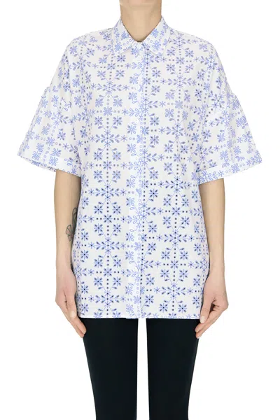 Tricot Chic Cut-out Cotton Shirt In Blue