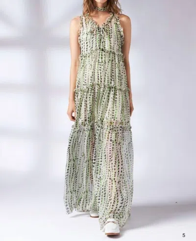 Tricot Chic Dress Jumper In Green On Beige Ground In Multi