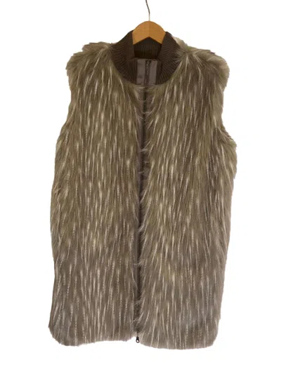 Tricot Chic Faux Fur Vest Zip Front In Taupe In Beige