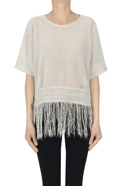 Tricot Chic Metallic Effect Cut-out Knit Pullover In Gray