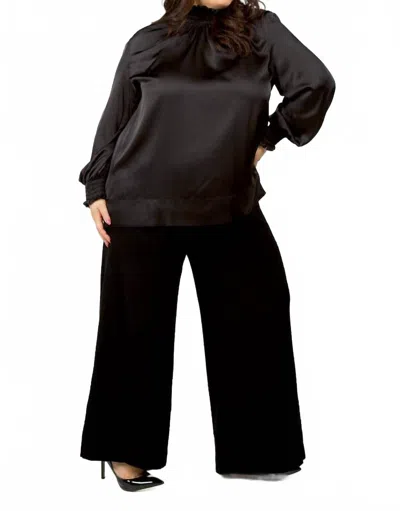 Tricot Chic Pleated Long Sleeve Top - Plus In Black In Brown