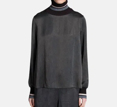 Tricot Chic Striped Turtleneck Long Sleeve Sweater In Grey Brown In Gray