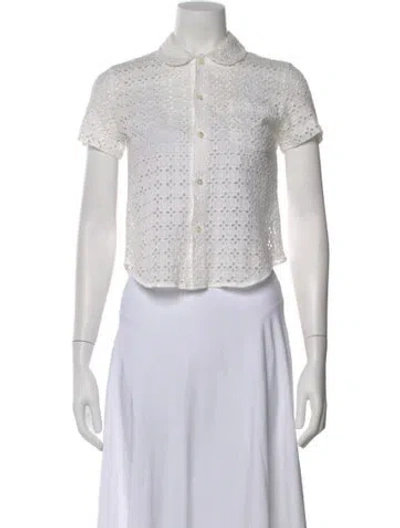 Pre-owned Tricot Comme Des Garcons Patterned Short Sleeve Top In White