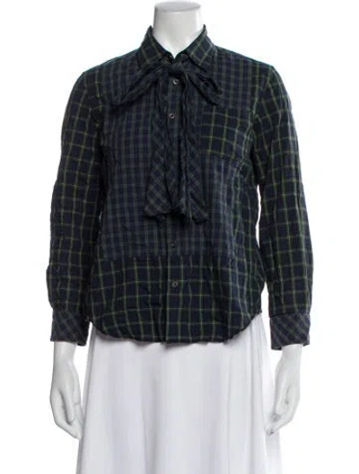 Pre-owned Tricot Comme Des Garcons Plaid Print Long Sleeve Top In Blue