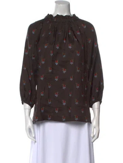 Pre-owned Tricot Comme Des Garcons Printed Mock Neck Blouse In Brown