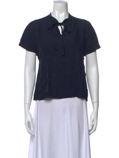 Pre-owned Tricot Comme Des Garcons Tie Neck Short Sleeve Top In Blue