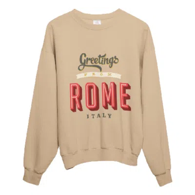 Tricult Women's Neutrals "greetings From Rome" Oversized Unisex Sweatshirt - Beige In Brown