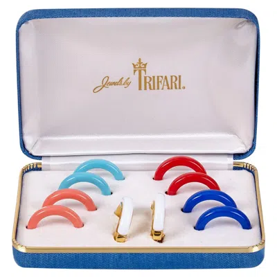 Pre-owned Trifari 1950s  Boxed Lucite Hoop Earrings Set In Multi