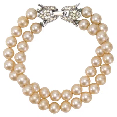 Pre-owned Trifari 1950s  Double Strand Pearl Bracelet With Diamante Clasp In Multiple
