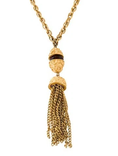 Pre-owned Trifari Acrylic Tassel Pendant Necklace, 18.5" In Brown